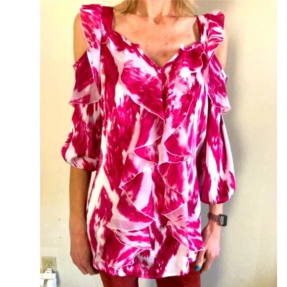 Hot in Hollywood | Women's cold shoulder ruffle top tunic - Picture 2 of 14